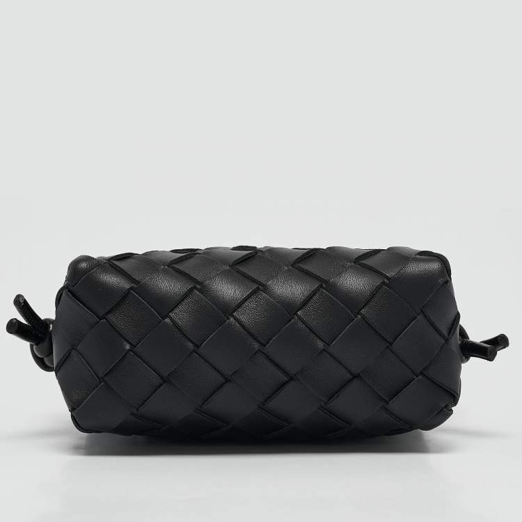 Pre Owned Bottega Veneta Black Intrecciato Leather Micro Loop Crossbody Bag
