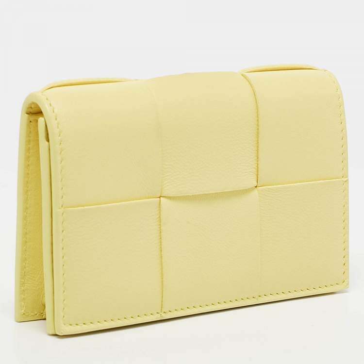 Pre Owned Bottega Veneta Yellow Intrecciato Leather Cassette Card Case