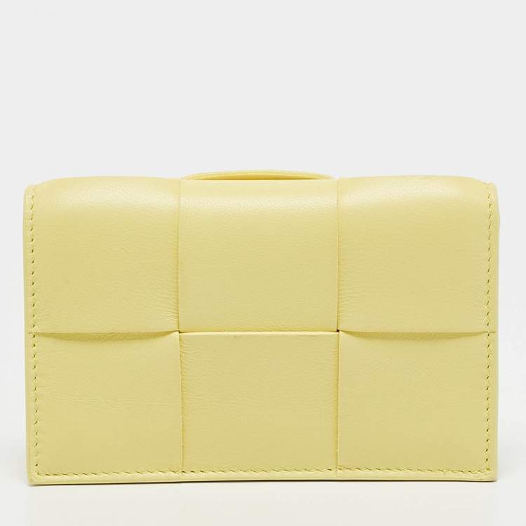 Pre Owned Bottega Veneta Yellow Intrecciato Leather Cassette Card Case