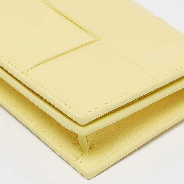 Pre Owned Bottega Veneta Yellow Intrecciato Leather Cassette Card Case