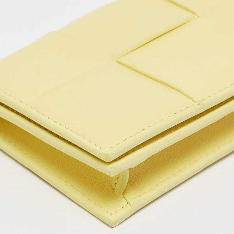 Pre Owned Bottega Veneta Yellow Intrecciato Leather Cassette Card Case