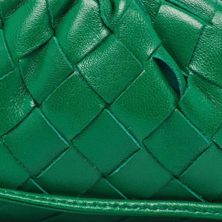 Pre Owned Bottega Veneta Green Intrecciato Leather Extra Mini The Pouch
