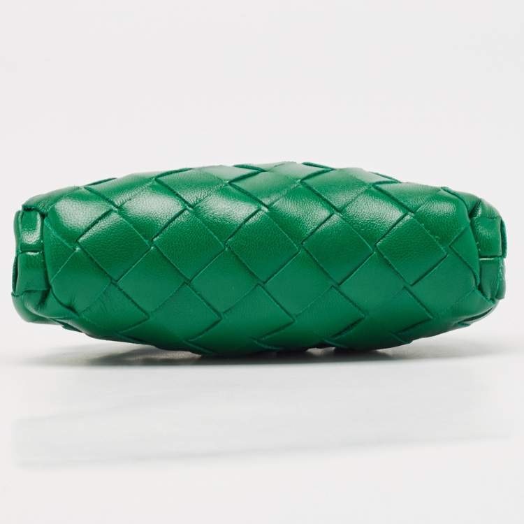 Pre Owned Bottega Veneta Green Intrecciato Leather Extra Mini The Pouch