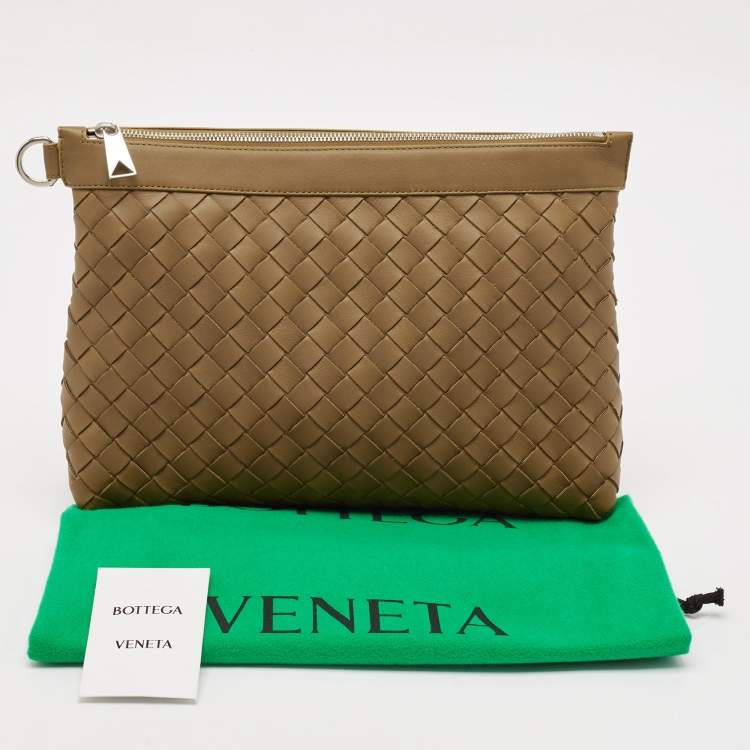 Pre Owned Bottega Veneta Brown Intrecciato Leather Oversized Zip Pouch
