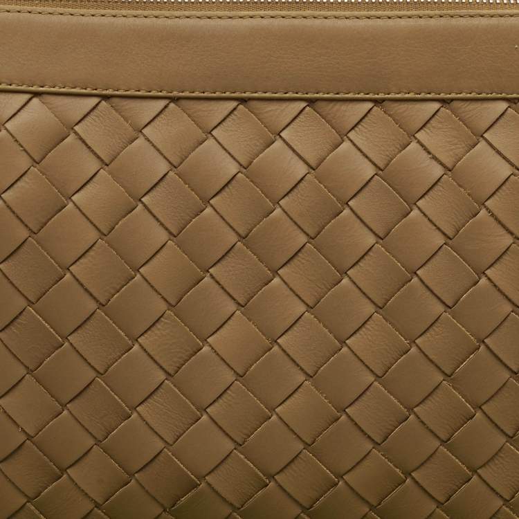 Pre Owned Bottega Veneta Brown Intrecciato Leather Oversized Zip Pouch
