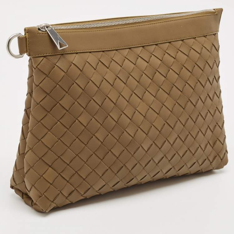 Pre Owned Bottega Veneta Brown Intrecciato Leather Oversized Zip Pouch