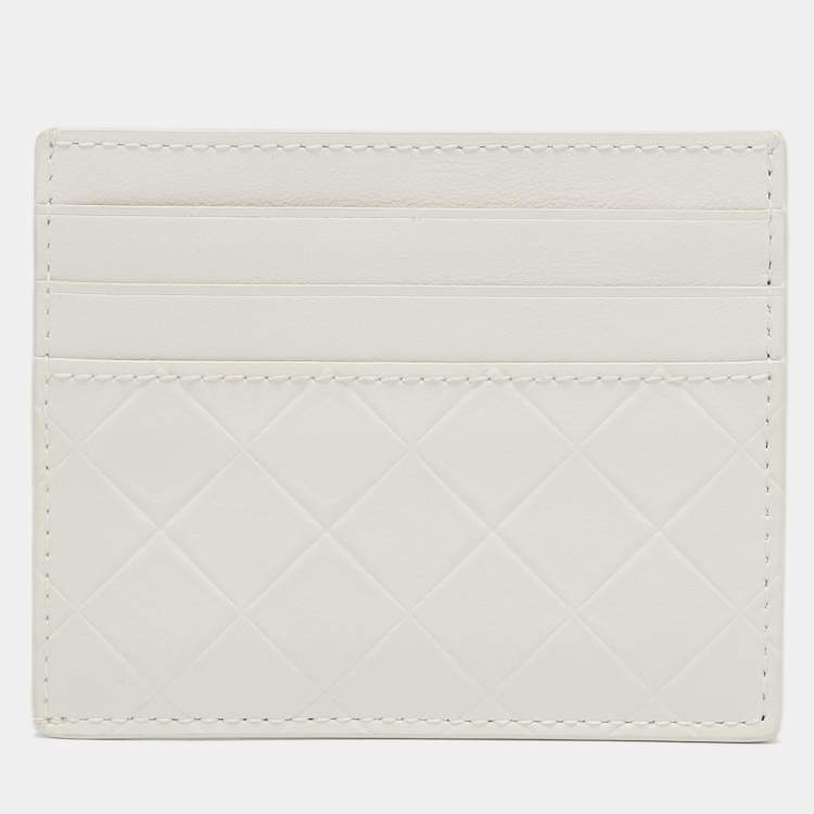 Pre Owned Bottega Veneta White Diamond Embossed Leather Card Holder