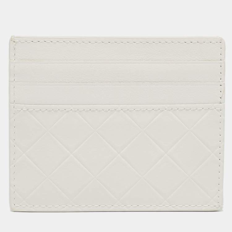 Pre Owned Bottega Veneta White Diamond Embossed Leather Card Holder