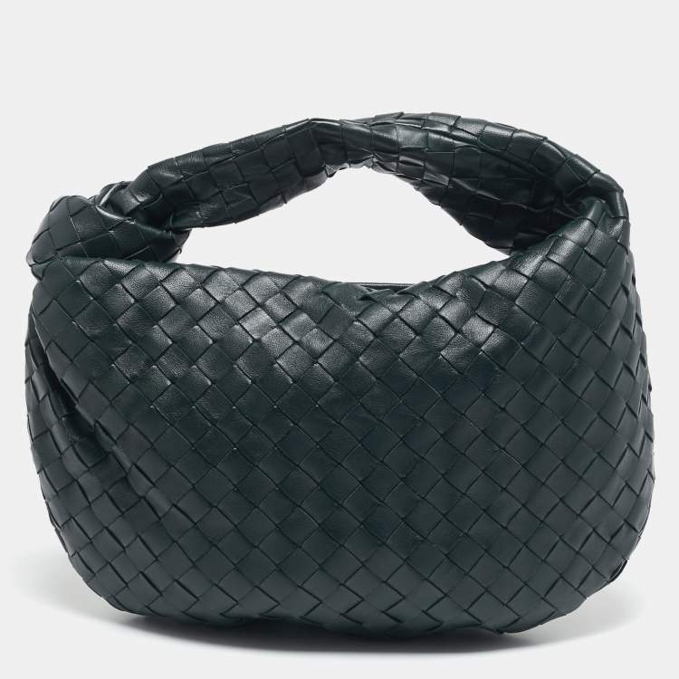 Pre Owned Bottega Veneta Dark Green Intrecciato Leather Small Jodie Hobo