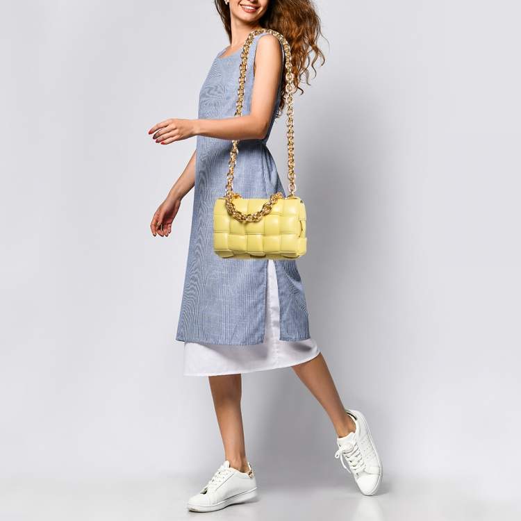 Pre Owned Bottega Veneta Yellow Padded Leather Chain Cassette Shoulder Bag