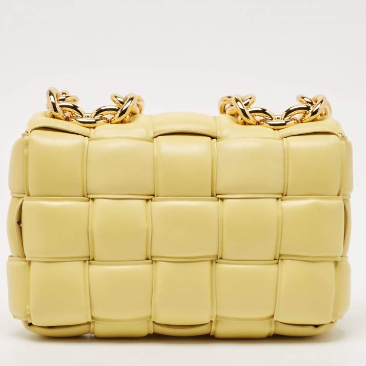 Pre Owned Bottega Veneta Yellow Padded Leather Chain Cassette Shoulder Bag