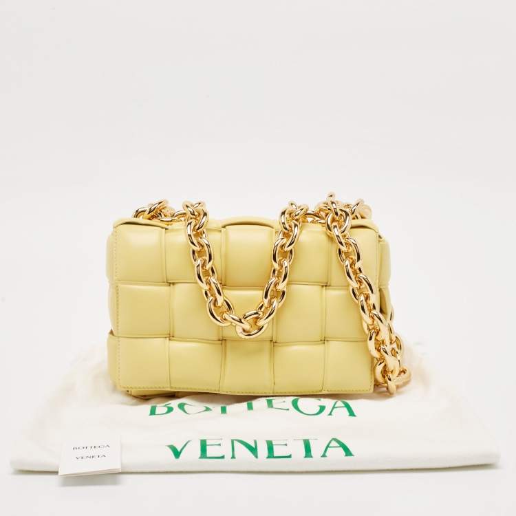 Pre Owned Bottega Veneta Yellow Padded Leather Chain Cassette Shoulder Bag