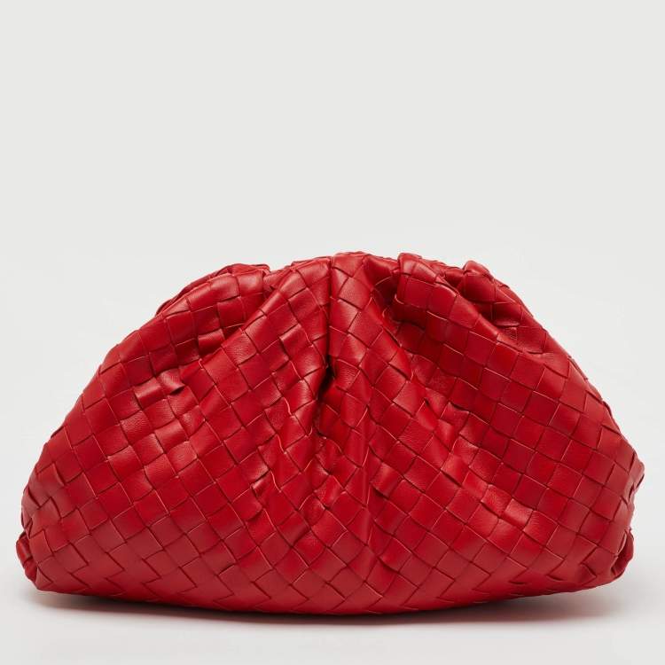 Pre Owned Bottega Veneta Red Intrecciato Leather Large The Pouch Clutch