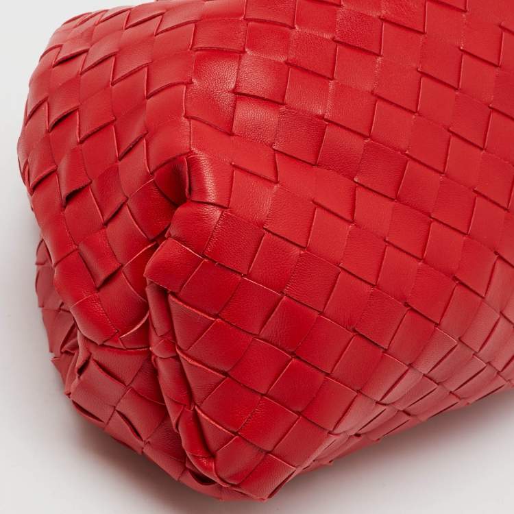 Pre Owned Bottega Veneta Red Intrecciato Leather Large The Pouch Clutch