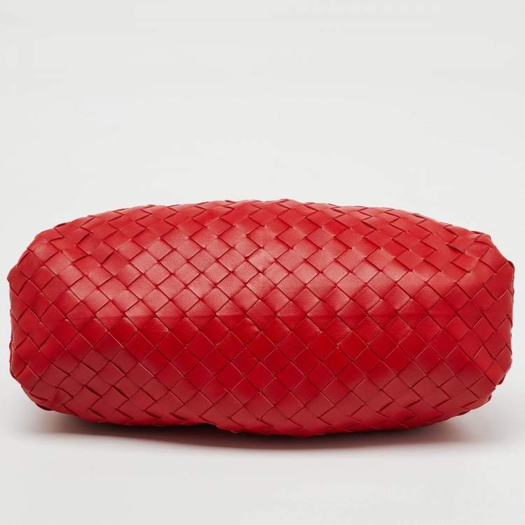 Pre Owned Bottega Veneta Red Intrecciato Leather Large The Pouch Clutch