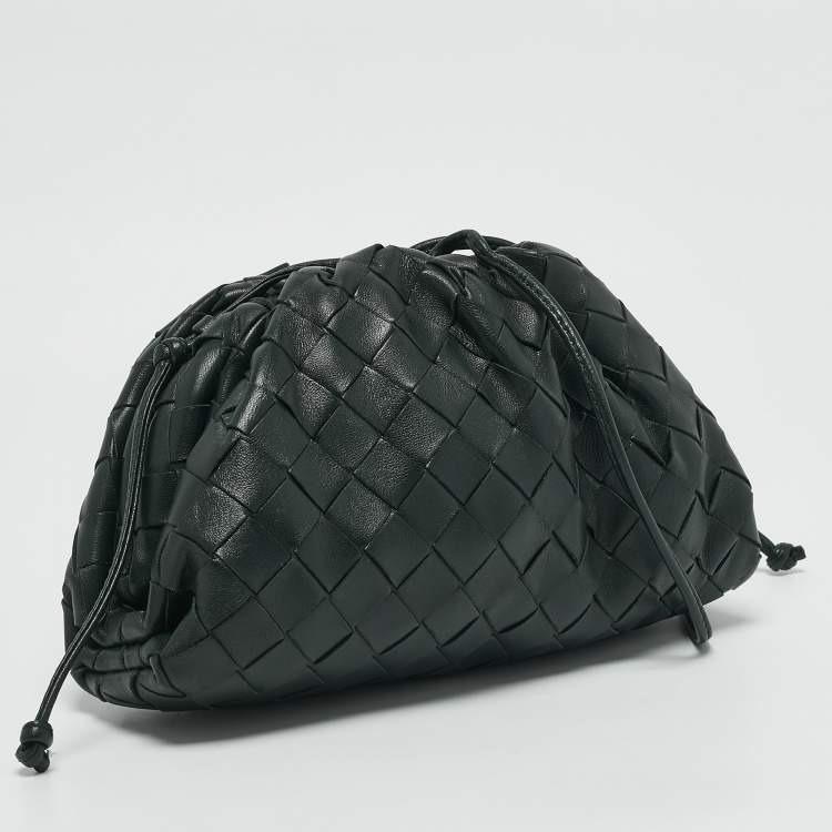 Pre Owned Bottega Veneta Dark Green Intrecciato Leather Mini The Pouch Bag