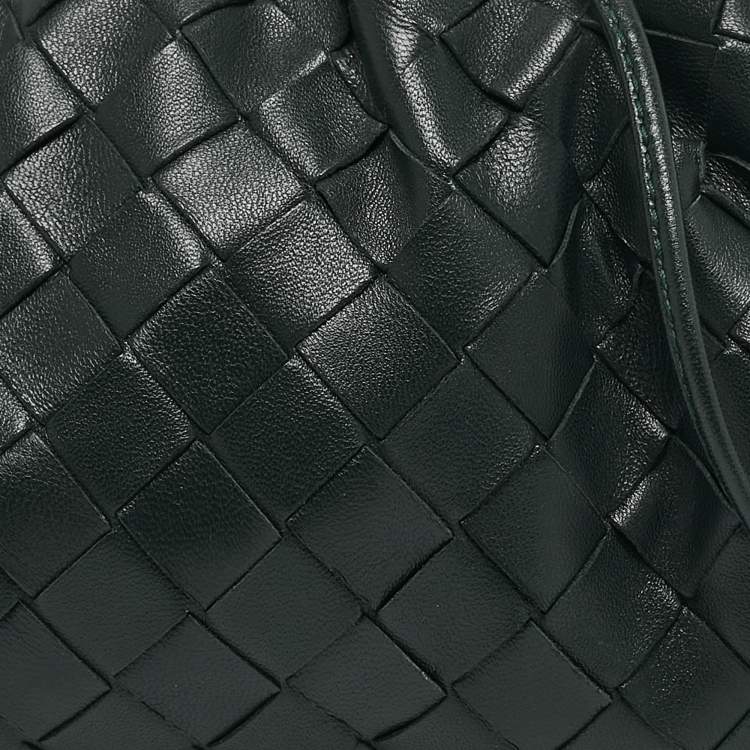 Pre Owned Bottega Veneta Dark Green Intrecciato Leather Mini The Pouch Bag