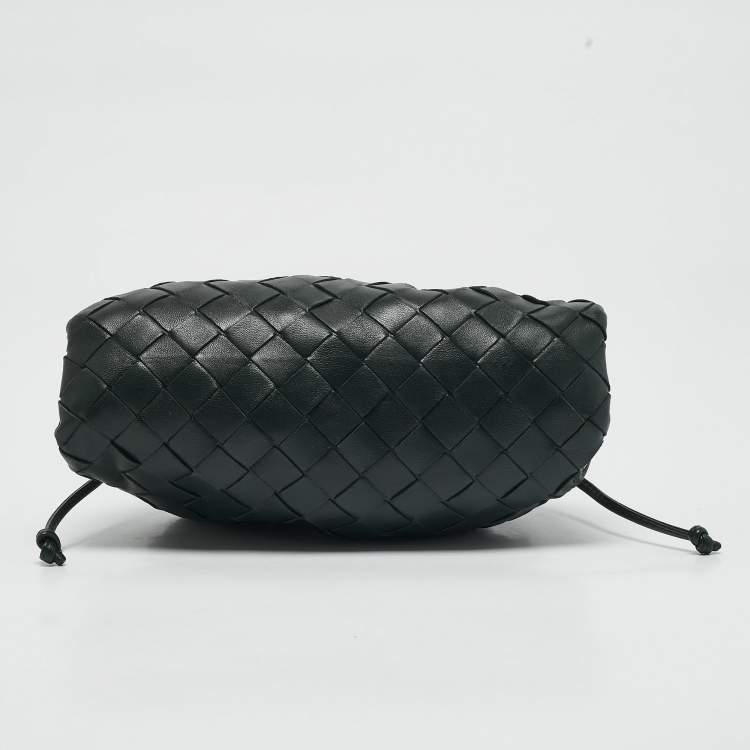 Pre Owned Bottega Veneta Dark Green Intrecciato Leather Mini The Pouch Bag