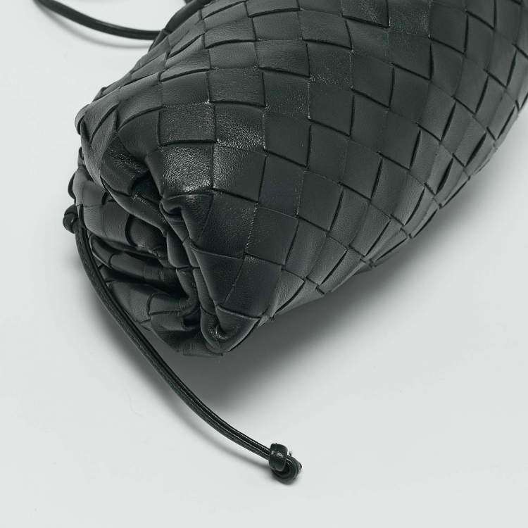 Pre Owned Bottega Veneta Dark Green Intrecciato Leather Mini The Pouch Bag