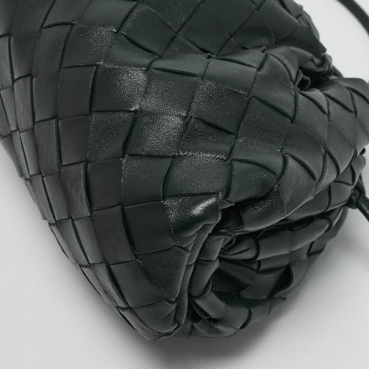 Pre Owned Bottega Veneta Dark Green Intrecciato Leather Mini The Pouch Bag