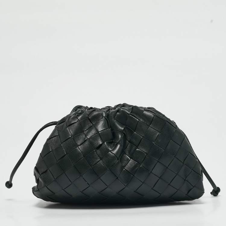 Pre Owned Bottega Veneta Dark Green Intrecciato Leather Mini The Pouch Bag
