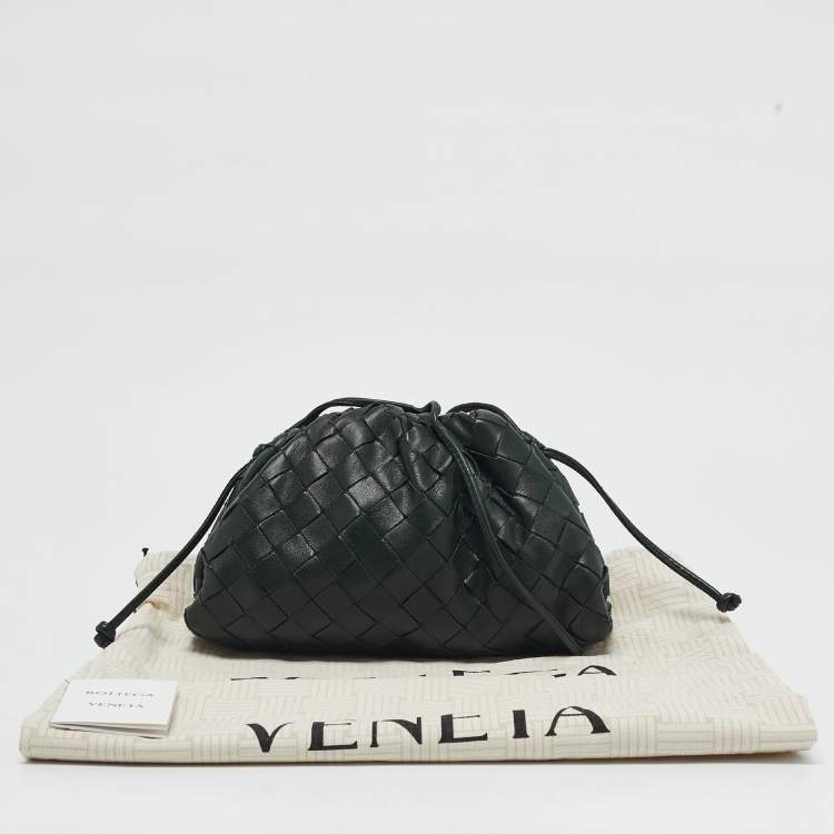 Pre Owned Bottega Veneta Dark Green Intrecciato Leather Mini The Pouch Bag