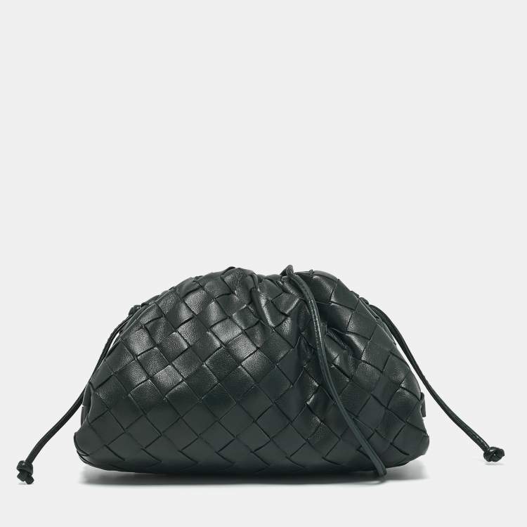 Pre Owned Bottega Veneta Dark Green Intrecciato Leather Mini The Pouch Bag