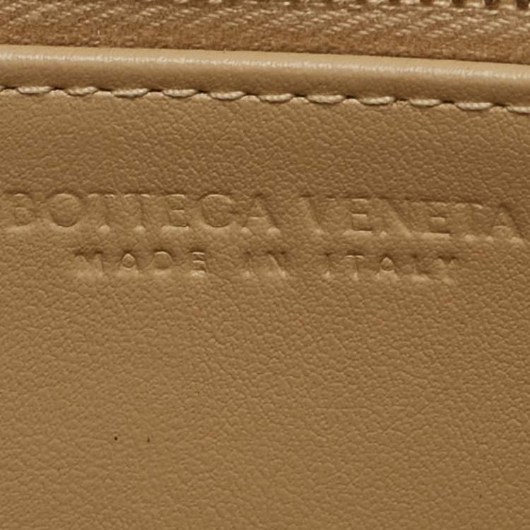 Pre Owned Bottega Veneta Beige Intrecciato Leather Zip Continental Wallet