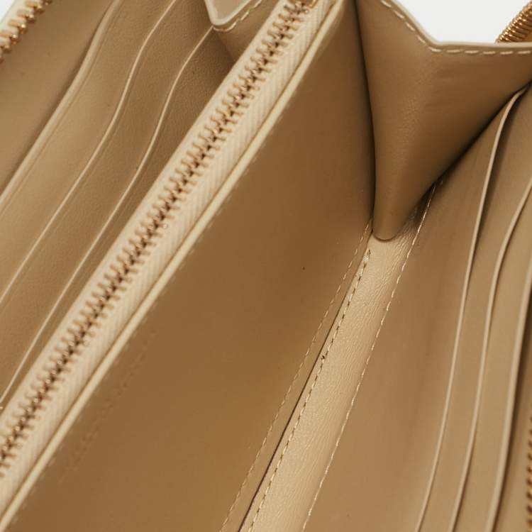 Pre Owned Bottega Veneta Beige Intrecciato Leather Zip Continental Wallet