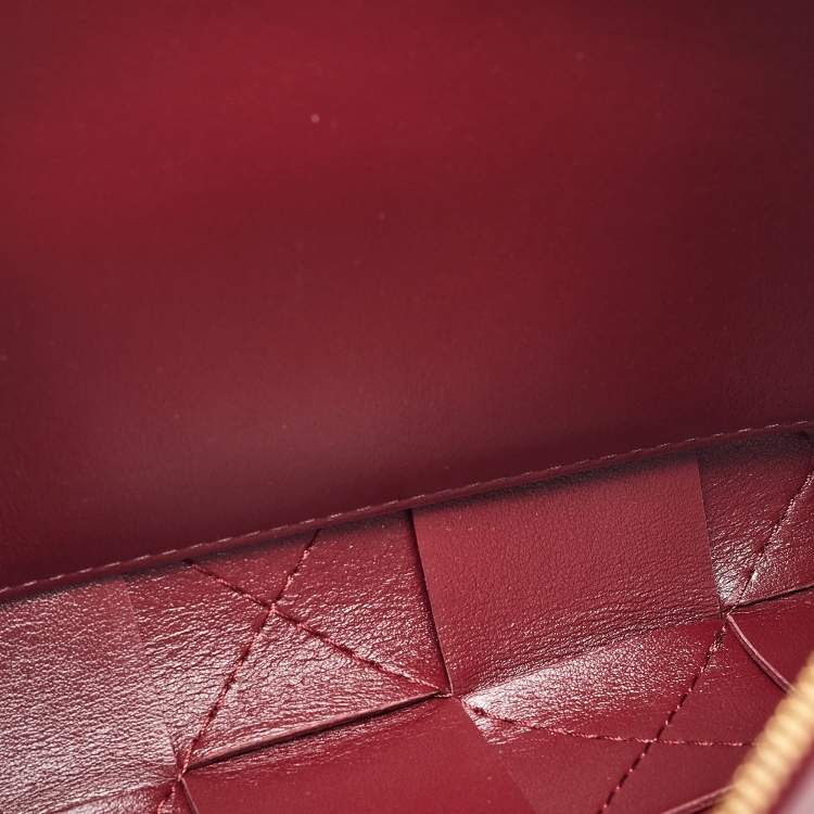 Pre Owned Bottega Veneta Burgundy Intreccio Leather Cassette Flat Pouch