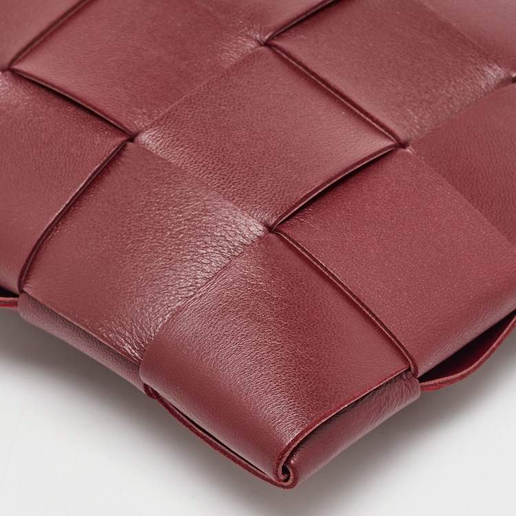 Pre Owned Bottega Veneta Burgundy Intreccio Leather Cassette Flat Pouch
