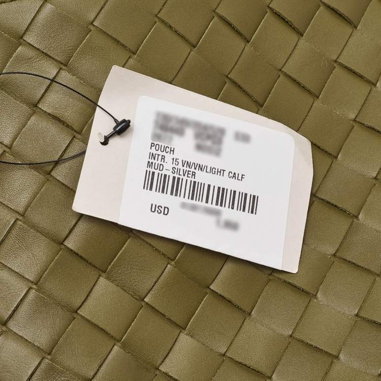 مملوكة مسبقًا Bottega Veneta Olive Green Intrecciato Leather Zip Pouch