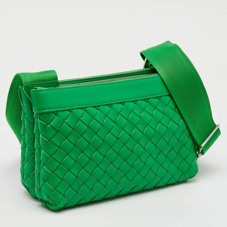 Pre Owned Bottega Veneta Green Intrecciato Leather Duo Shoulder Bag