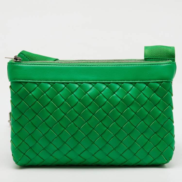 Pre Owned Bottega Veneta Green Intrecciato Leather Duo Shoulder Bag