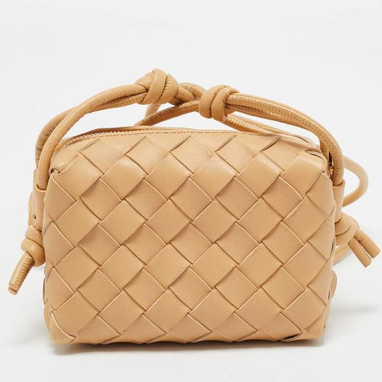 Pre Owned Bottega Veneta Almond Intrecciato Leather Candy Loop Crossbody Bag