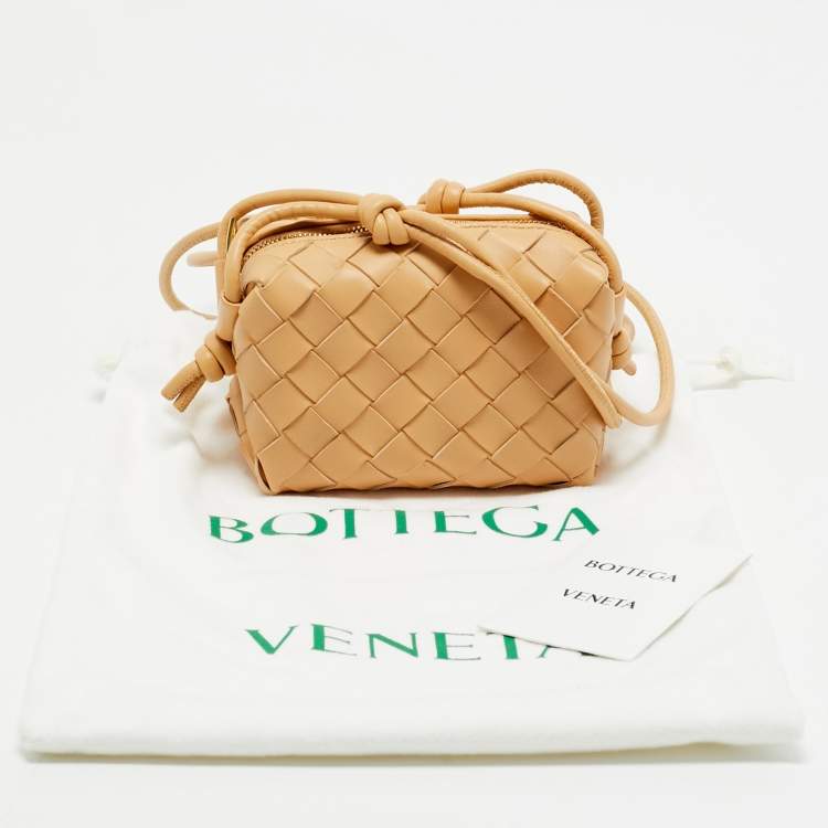 Pre Owned Bottega Veneta Almond Intrecciato Leather Candy Loop Crossbody Bag
