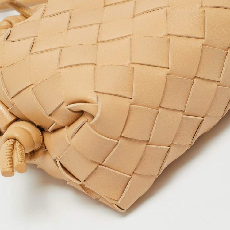 Pre Owned Bottega Veneta Almond Intrecciato Leather Candy Loop Crossbody Bag