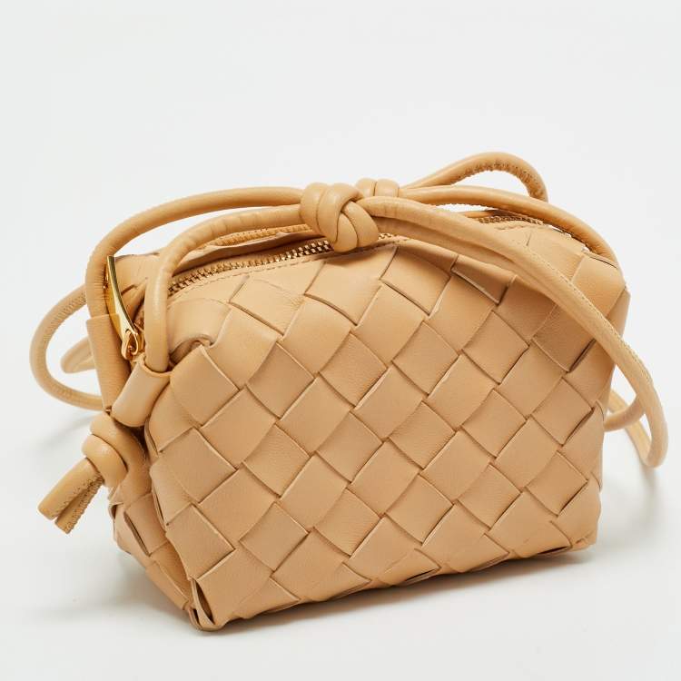 Pre Owned Bottega Veneta Almond Intrecciato Leather Candy Loop Crossbody Bag