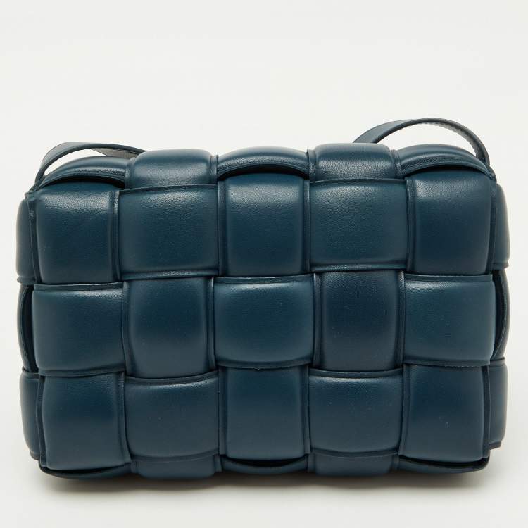 Pre Owned Bottega Veneta Teal Blue Leather Cassette Padded Shoulder Bag