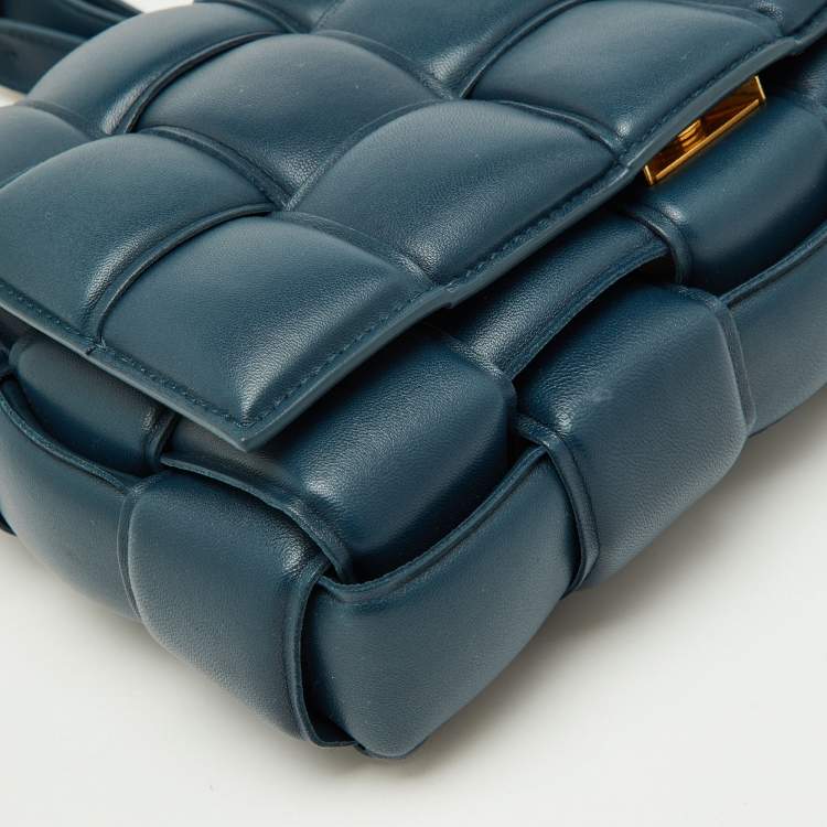 Pre Owned Bottega Veneta Teal Blue Leather Cassette Padded Shoulder Bag