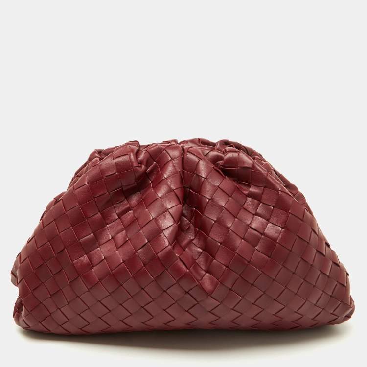 Pre Owned Bottega Veneta Burgundy Intrecciato Leather Teen Pouch Clutch