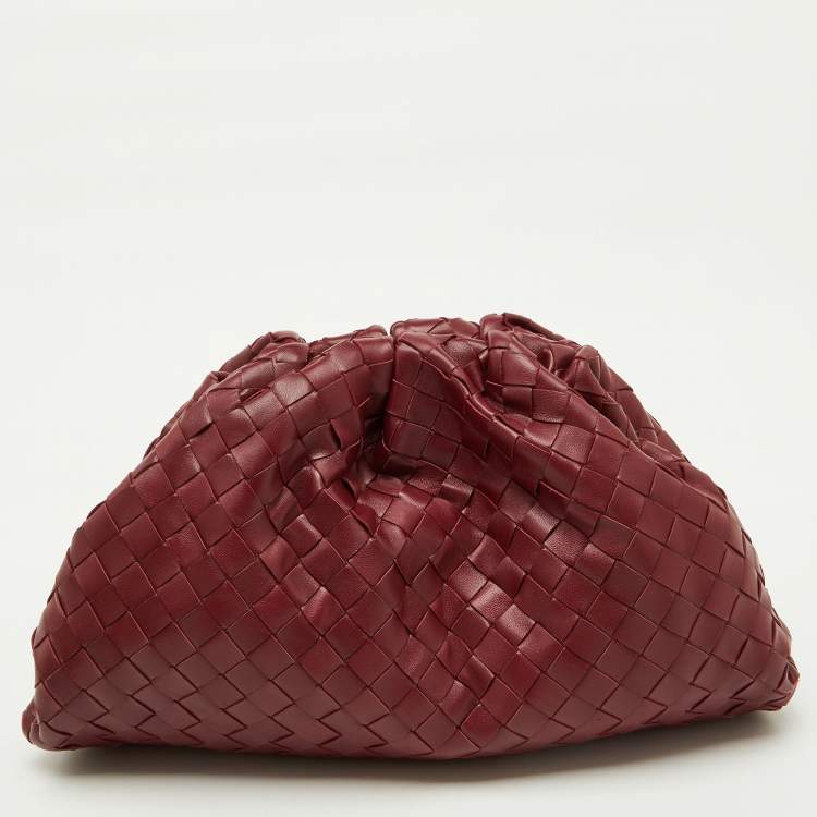 Pre Owned Bottega Veneta Burgundy Intrecciato Leather Teen Pouch Clutch