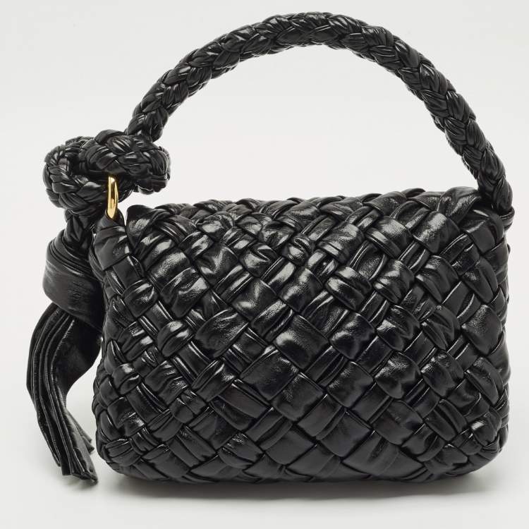 Pre Owned Bottega Veneta Black Intreccio Leather kalimero Citta Shoulder Bag