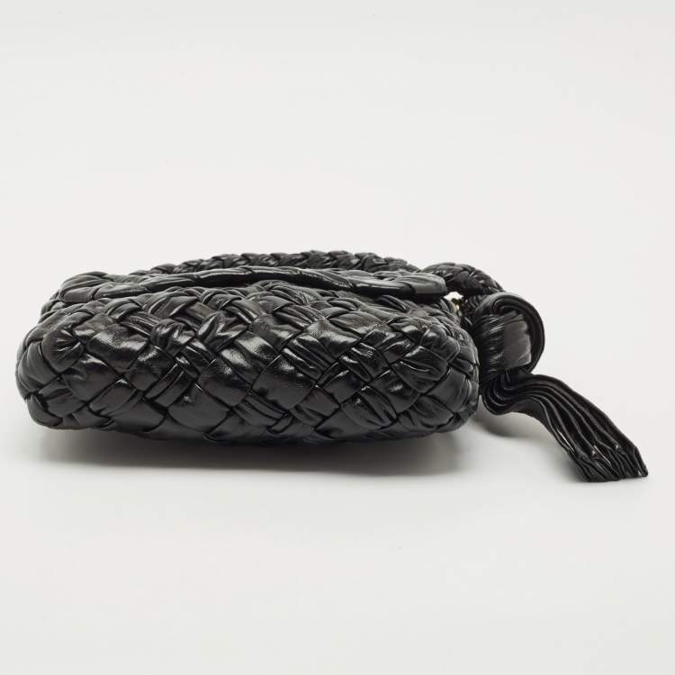 Pre Owned Bottega Veneta Black Intreccio Leather kalimero Citta Shoulder Bag