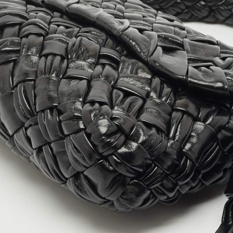 Pre Owned Bottega Veneta Black Intreccio Leather kalimero Citta Shoulder Bag