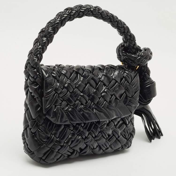 Pre Owned Bottega Veneta Black Intreccio Leather kalimero Citta Shoulder Bag