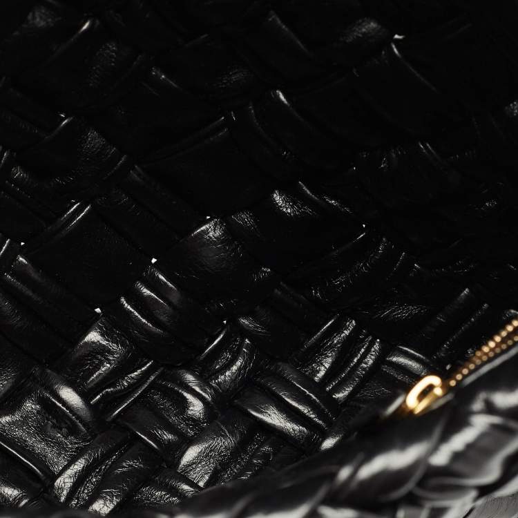 Pre Owned Bottega Veneta Black Intreccio Leather kalimero Citta Shoulder Bag