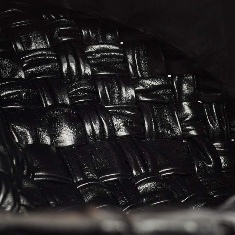 Pre Owned Bottega Veneta Black Intreccio Leather kalimero Citta Shoulder Bag