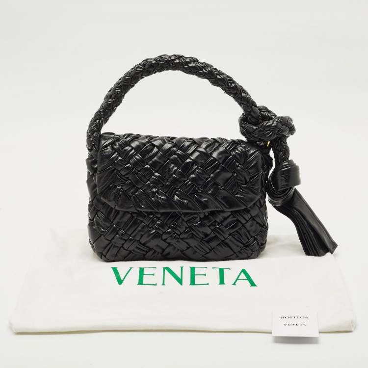 Pre Owned Bottega Veneta Black Intreccio Leather kalimero Citta Shoulder Bag