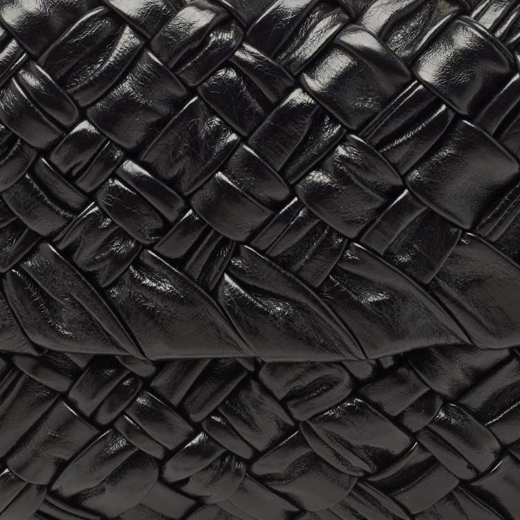 Pre Owned Bottega Veneta Black Intreccio Leather kalimero Citta Shoulder Bag